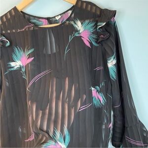 BP. Ruffled striped sheer floral blouse